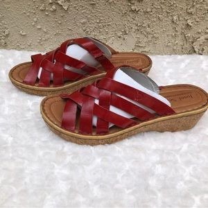 Josef Seibel Red Criss Cross Leather Wedge Sandal Size 41 EU